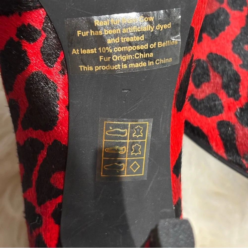 Jeffery Campbell Red Black Electron Leopard Bootie Pumps Calf Hair Size 7 - Picture 6 of 6